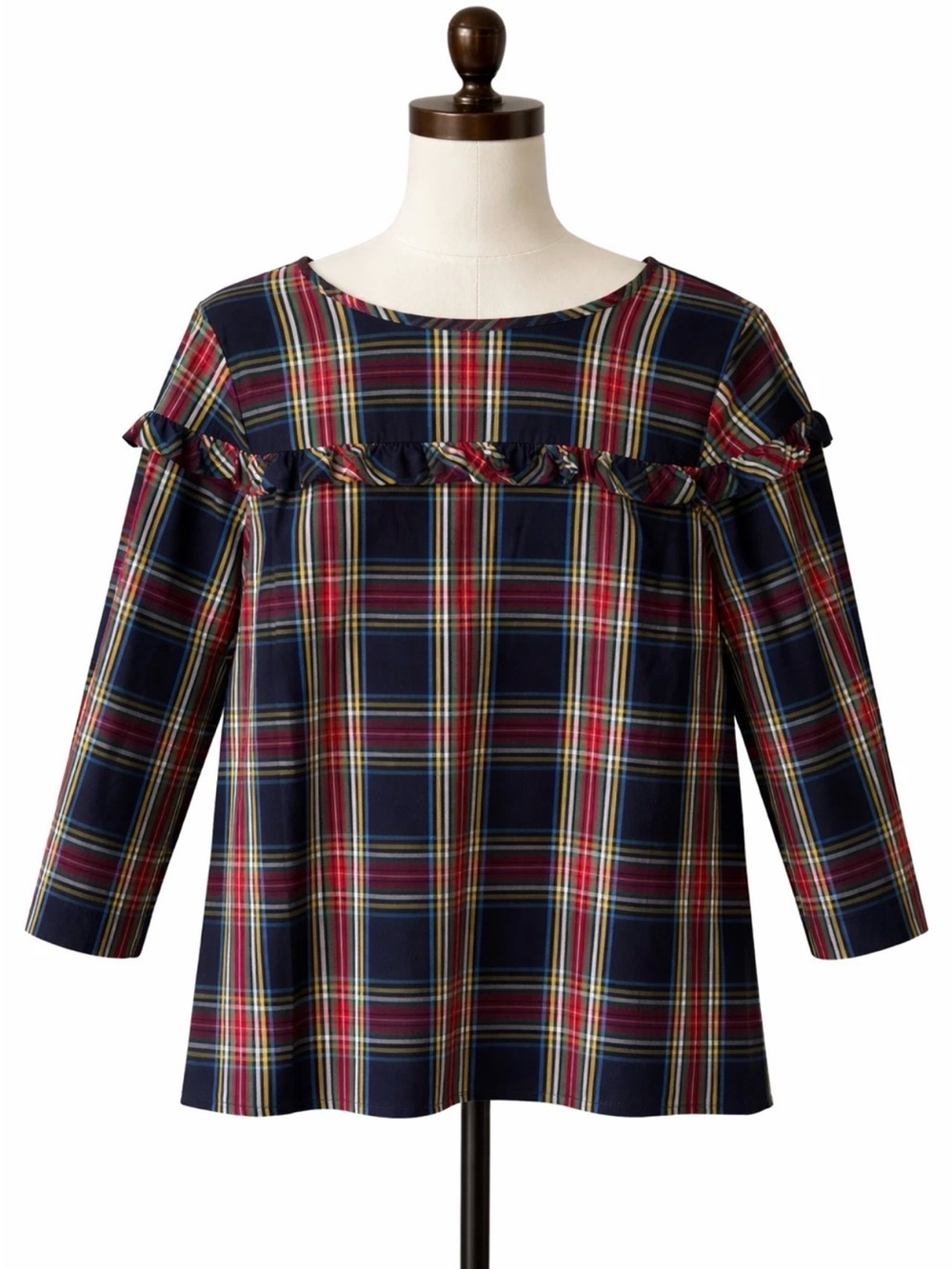 Talbots Top Size 1XP 1x Petite Plaid Ruffle Front Popover 3/4 Sleeve Preppy Plus